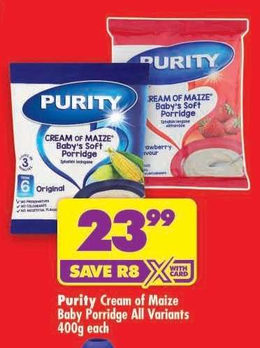 Purity Cream of Maize Baby Porridge All Variants 400g each