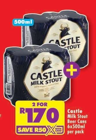 Castle Milk Stout Beer Cans 6x500ml per pack