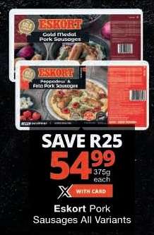 Eskort Pork Sausages All Variants