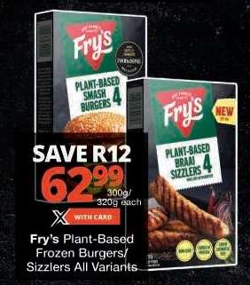 Fry's Plant-Based Frozen Burgers/Sizzlers All Variants