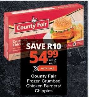 County Fair Frozen Crumbed Chicken Burgers/Chippies
