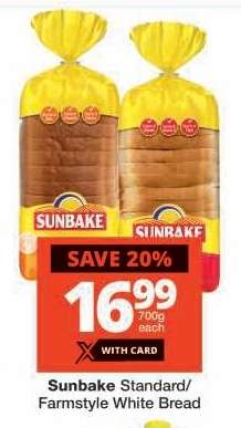 Sunbake Standard/Farmstyle White Bread