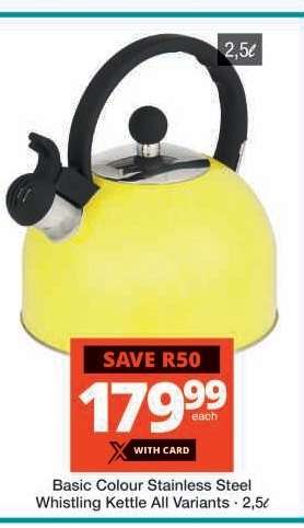 Basic Colour Stainless Steel Whistling Kettle All Variants