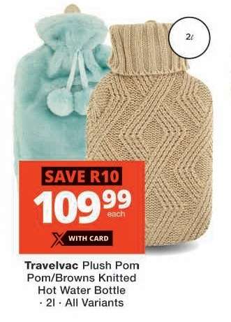 Travelvac Plush Pom Pom/Browns Knitted Hot Water Bottle