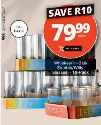 Whiskey/Hi Ball/Zombie/Willy Glasses - 10-Pack