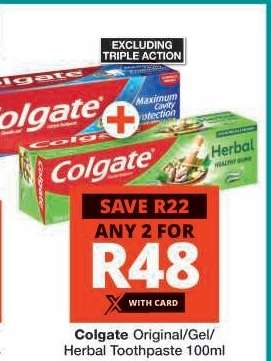 COLGATE ORIGINAL/GEL/HERBAL TOOTHPASTE 100ml