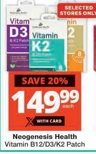 Neogenesis Health Vitamin B12/D3/K2 Patch