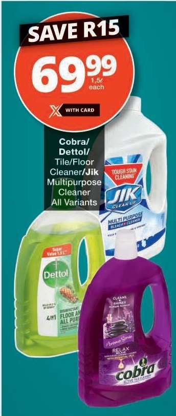Cobra/Dettol/Tile/Floor Cleaner/Jik Multipurpose Cleaner