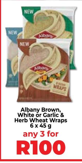 Albany Brown, White or Garlic & Herb Wheat Wraps