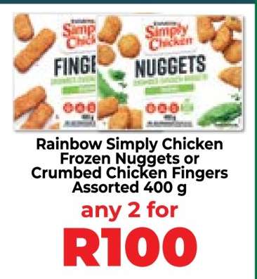 Rainbow Simply Chicken Frozen Nuggets or Crumbed Chicken Fingers