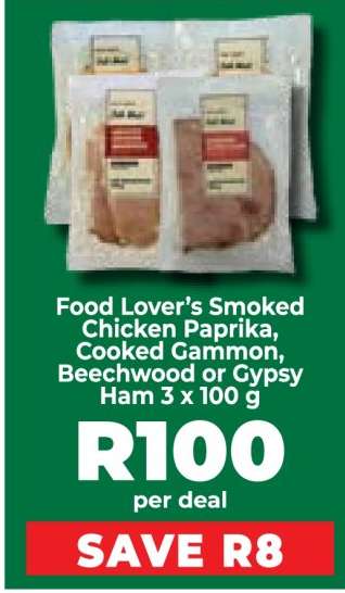 Food Lover’s Smoked Chicken Paprika, Cooked Gammon, Beechwood or Gypsy Ham 3 x 100 g