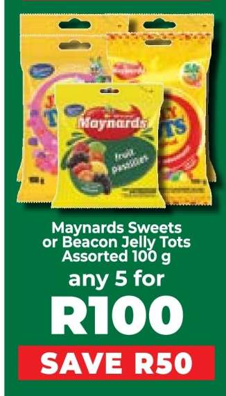 Maynards Sweets or Beacon Jelly Tots Assorted 100 g