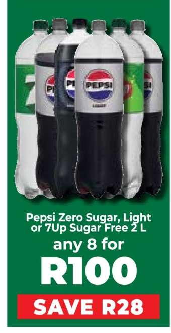 Pepsi Zero Sugar, Light or 7Up Sugar Free 2 L