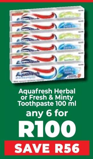 Aquafresh Herbal or Fresh & Minty Toothpaste 100 ml