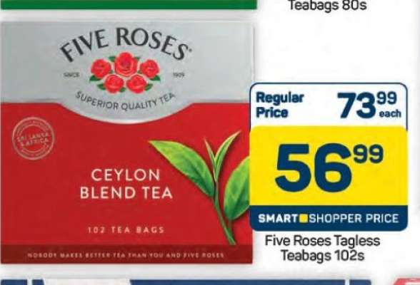 Five Roses Tagless
Teabags 102s