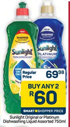 Sunlight Original or Platinum Dishwashing Liquid Assorted 750ml