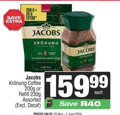 Jacobs Krönung Coffee 200g or Refill 230g Assorted (Excl. Decaf)