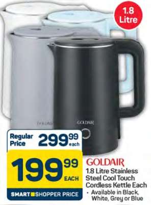 Goldair 1.8 Litre Stainless Steel Cool Touch Cordless Kettle