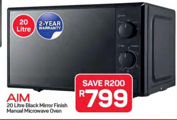 AIM 20 Litre Black Mirror Finish Manual Microwave Oven