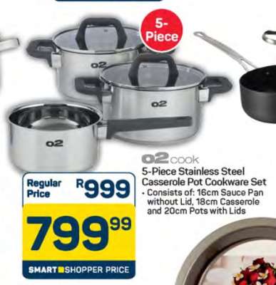 5-Piece Stainless Steel Casserole Pot Cookware Set