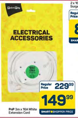 PnP 3m x 16A White Extension Cord