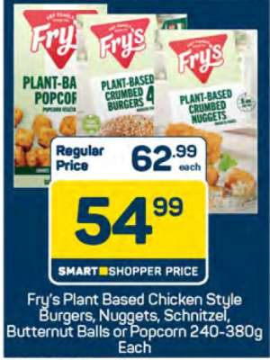 Fry's Plant Based Chicken Style Burgers, Nuggets, Schnitzel, Butternut Balls or Popcorn 240-380g Each