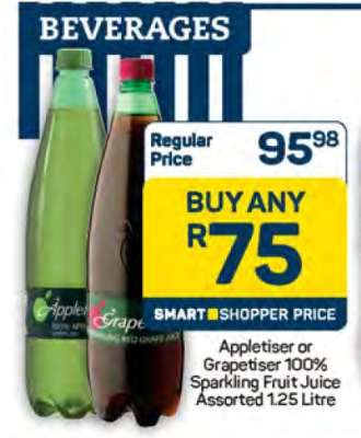 Appletiser or Grapetiser 100% Sparkling Fruit Juice Assorted 1.25 Litre