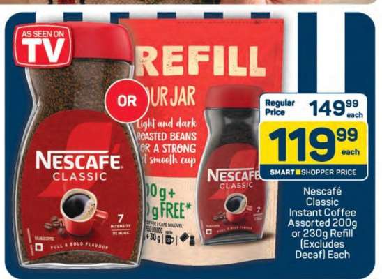 Nescafé Classic Instant Coffee Assorted 200g or 230g Refill (Excludes Decaf) Each