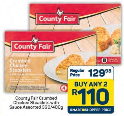 County Fair Crumbed Chicken Steaklets with Sauce Assorted 360/400g