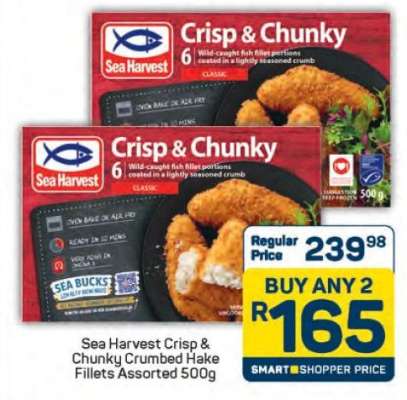 Sea Harvest Crisp & Chunky Crumbed Hake Fillets Assorted 500g