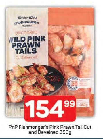 PnP Fishmonger's Pink Prawn Tail Cut and Deveined 350g