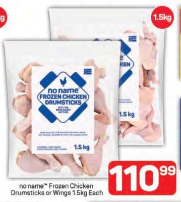 no name™ Frozen Chicken Drumsticks or Wings 1.5kg Each