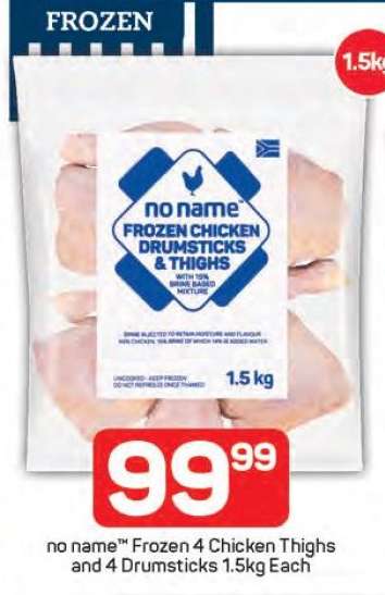 no name™ Frozen 4 Chicken Thighs and 4 Drumsticks 1.5kg Each