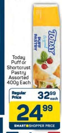 Today Puff or Shortcrust Pastry Assorted 400g Each