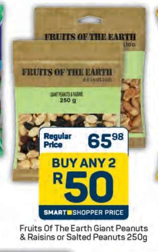 Fruits Of The Earth Giant Peanuts & Raisins or Salted Peanuts 250g