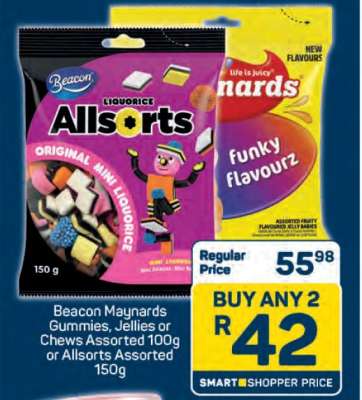 Beacon Maynards Gummies, Jellies or Chews Assorted 100g or Allsorts Assorted 150g