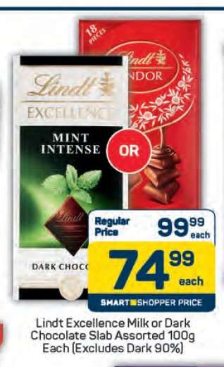 Lindt Excellence Milk or Dark Chocolate Slab Assorted 100g