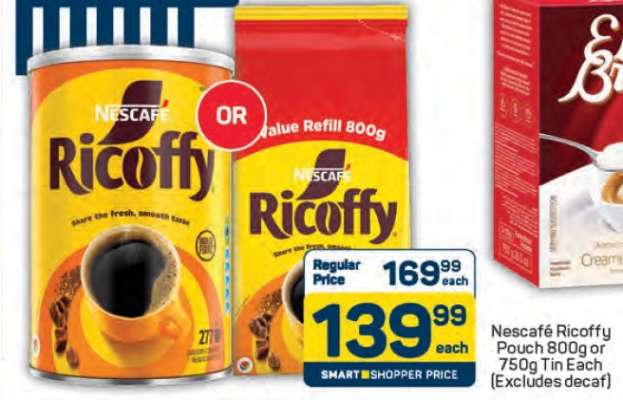 Nescafé Ricoffy Pouch 800g or 750g Tin