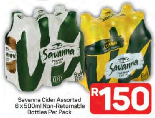 Savanna Cider Assorted 6 x 500ml Non-Returnable Bottles Per Pack