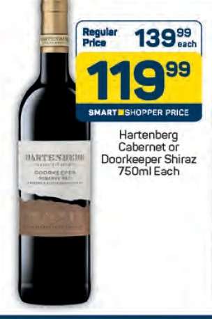 Hartenberg Cabernet or Doorkeeper Shiraz 750ml Each