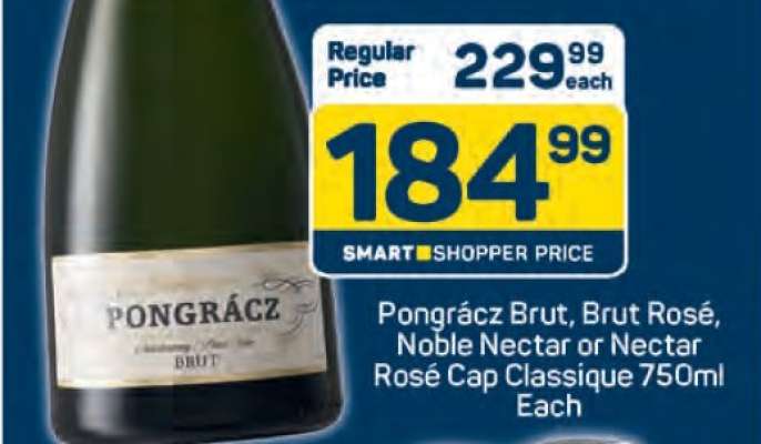 Pongrácz Brut, Brut Rosé, Noble Nectar or Nectar Rosé Cap Classique 750ml