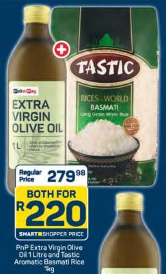 PnP Extra Virgin Olive Oil 1 Litre and Tastic Aromatic Basmati Rice 1kg