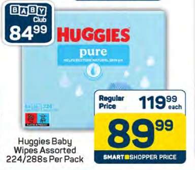 Huggies Baby Wipes Assorted 224/288s Per Pack
