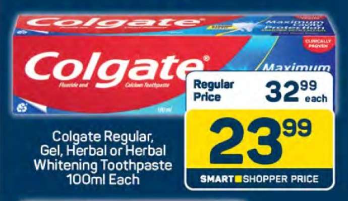 Colgate Regular, Gel, Herbal or Herbal Whitening Toothpaste 100ml Each