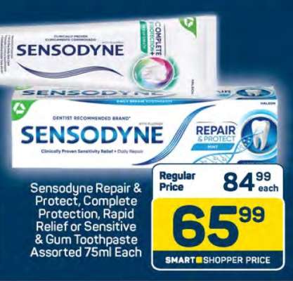 Sensodyne Repair & Protect, Complete Protection, Rapid Relief or Sensitive & Gum Toothpaste Assorted 75ml Each