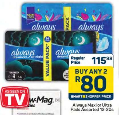 Always Maxi or Ultra Pads Assorted 12-20s