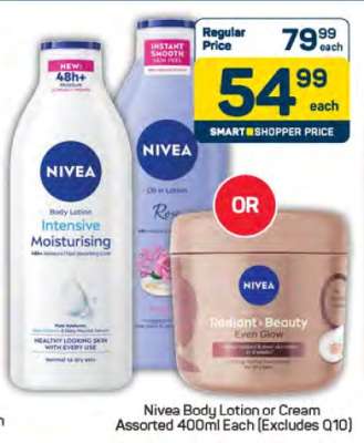 Nivea Body Lotion or Cream Assorted 400ml Each (Excludes Q10)
