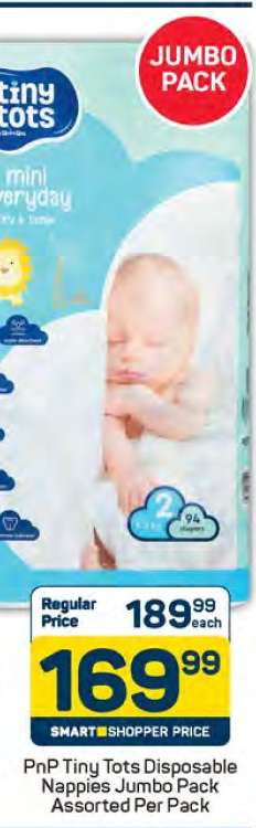 PnP Tiny Tots Disposable Nappies Jumbo Pack Assorted Per Pack