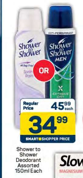 Shower To Shower Deodorant Assorted-150ml Each