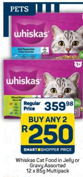Whiskas Cat Food in Jelly or Gravy Assorted 12 x 85g Multipack